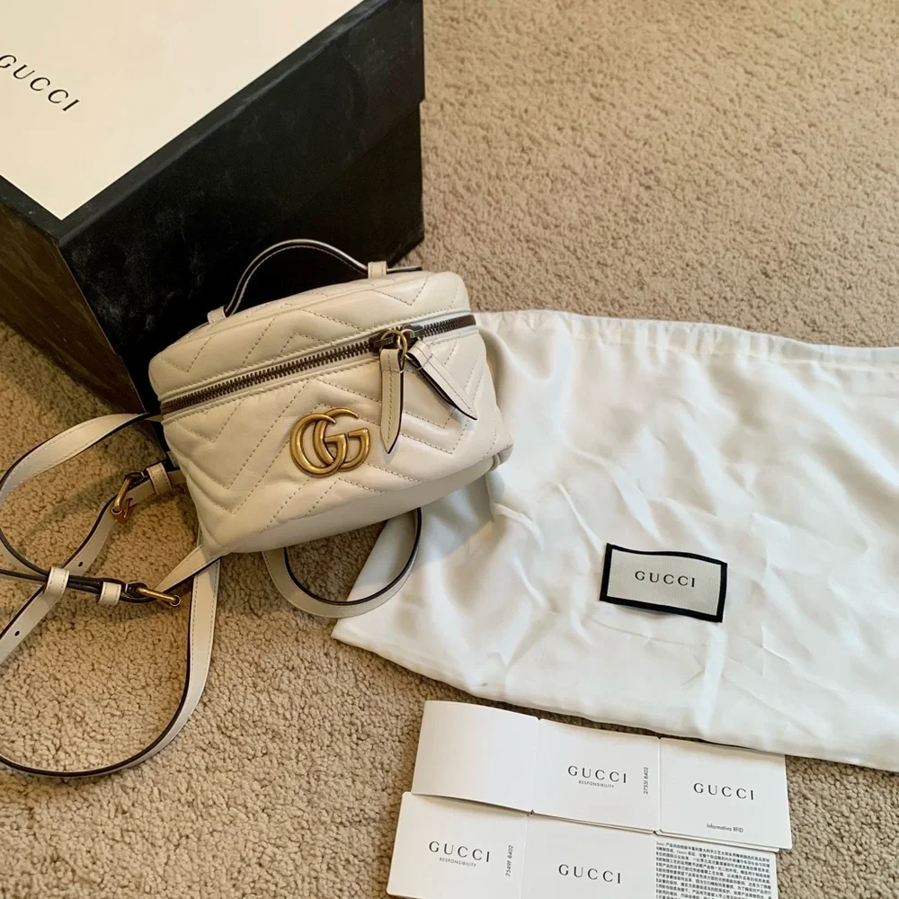 Gucci Calfskin Matelasse Mini GG Marmont Rounded Backpack in White - Picture 4 of 10